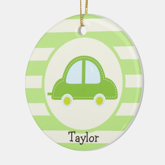 Lichtgroene Speelgoed-auto Keramisch Ornament (Links)