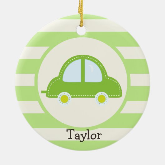Lichtgroene Speelgoed-auto Keramisch Ornament (Achterkant)