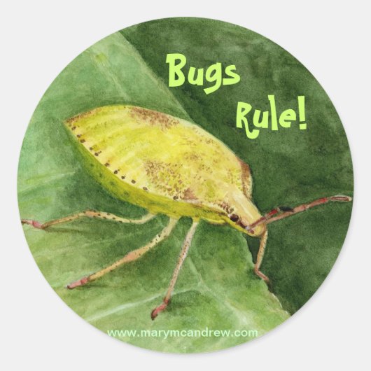 Lichtgroene stinkbug ronde sticker (Voorkant)