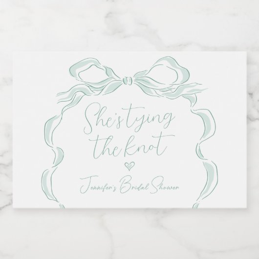 Lichtgroene strik Ze bindt het knoop Vrijgezellenf Sparkling Wijnetiket (Enkel label)