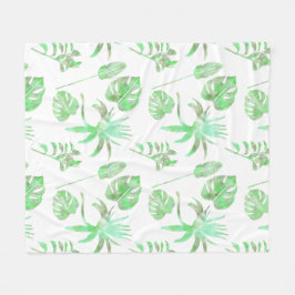 Lichtgroene Tropische Waterverf Leaf Fleece Blanke