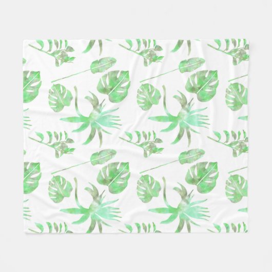 Lichtgroene Tropische Waterverf Leaf Fleece Blanke (Voorkant (Horizontaal))