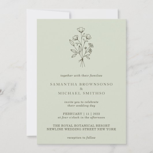 Lichtgroene ventilator Bouquet Boho Minimale botan Kaart (Voorkant)