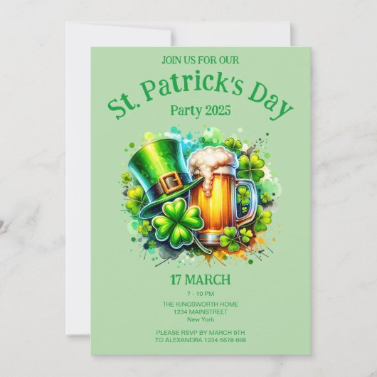 Lichtgroene waterverf St. Patrick's Day Party Kaart (Voorkant)