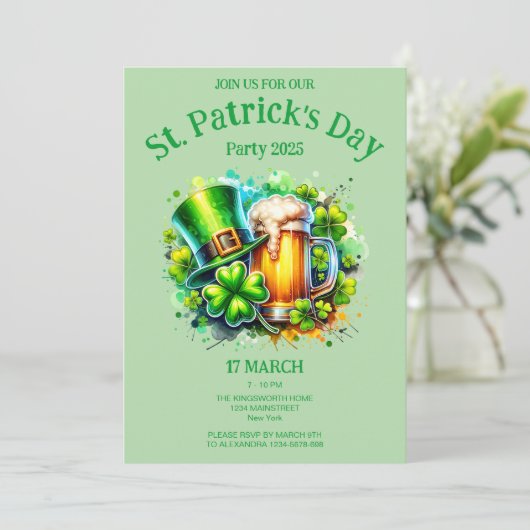 Lichtgroene waterverf St. Patrick's Day Party Kaart (Staand voorkant)