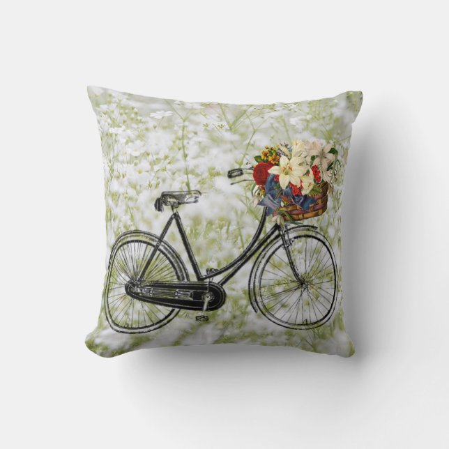 Lichtgroene witte fiets bloem  Kussenhoes Kussen (Voorkant)