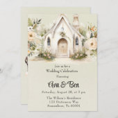 Lichtgroene witte kerk bruiloft viering kaart (Voorkant / Achterkant)