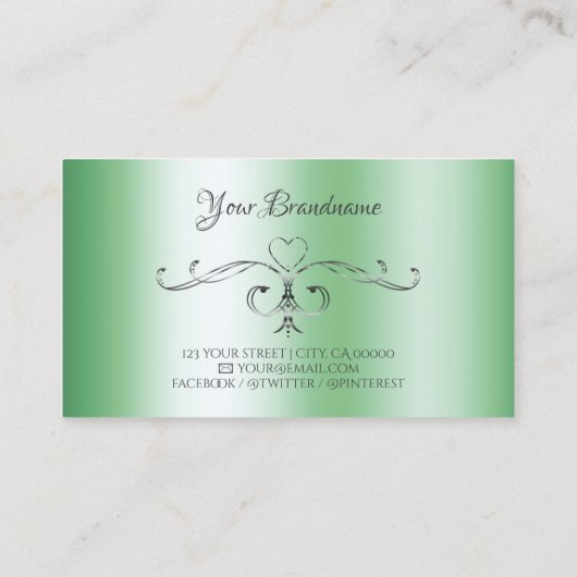 Lichtgroene  Zilveren Hoeken met Initialen Visitekaartje (Achterkant)