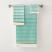 LICHTGROENTE WITTE STRIPTE PATROON TRIM TOWEL SET BAD HANDDOEK (Insitu)