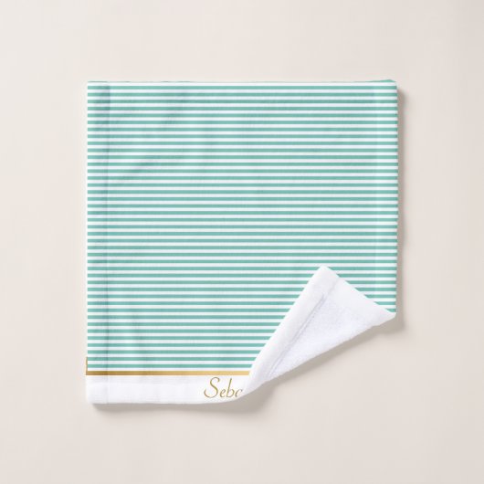 LICHTGROENTE WITTE STRIPTE PATROON TRIM TOWEL SET BAD HANDDOEK (Wasdoekje)