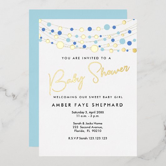 Lichtjes Baby Shower Uitnodiging - Geel & Groen (Voorkant / Achterkant)