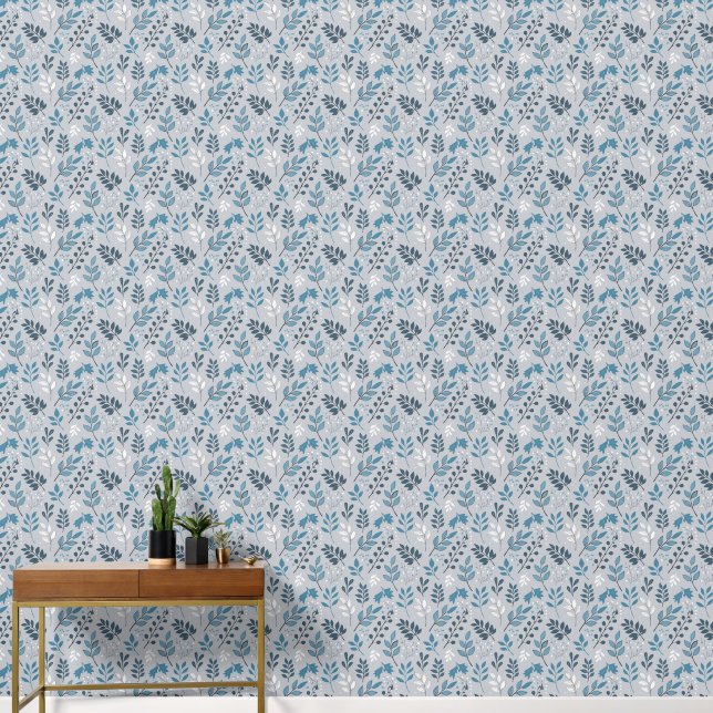 Lichtkleur Blauwe Tonen Bloemen Behang (Hal)