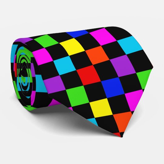 Lichtkleurige Neon Checker Stropdas (Opgerold)