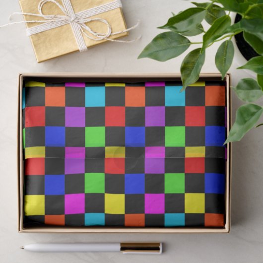 Lichtkleurige Neon Checker Tissuepapier (Geschenk)