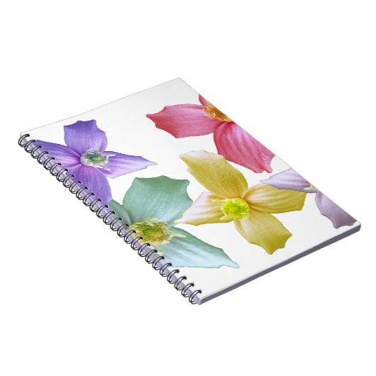Lichtkleurige roze, blauwe, paarse, gele bloemen notitieboek (Rechterzijde)