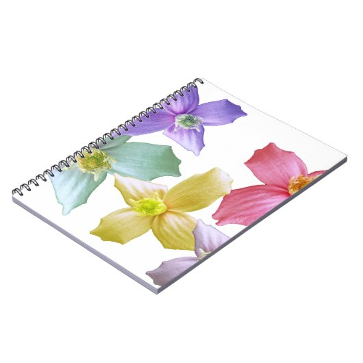 Lichtkleurige roze, blauwe, paarse, gele bloemen notitieboek (Linkerzijde)