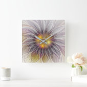 Lichtkleurige ventilator, Abstracte matig fractal Vierkante Klok (Huis)