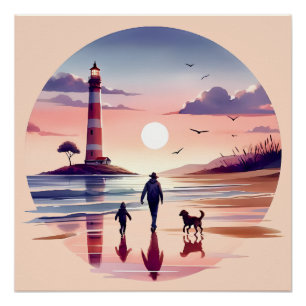 Lichtkoepel Zonsondergang Wandeling Kust Scène Perfect Poster