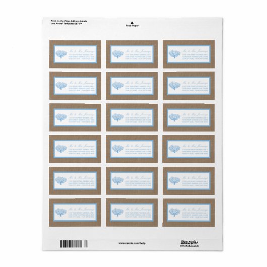 lichtkoninklijk blauw strandkoraal op de bruiloft etiket (Full Sheet)