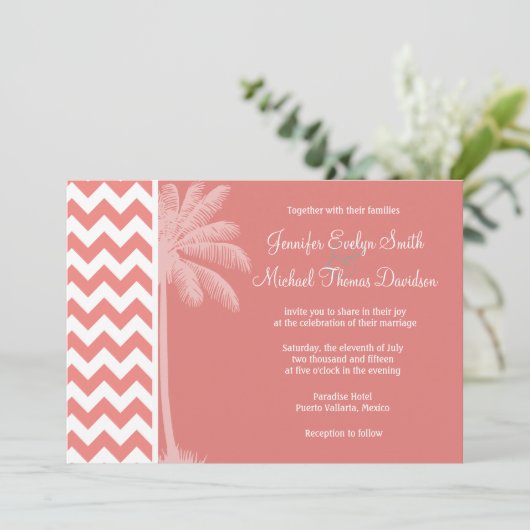 lichtkoraal Chevron Stripes;Palmboom Kaart (Staand voorkant)
