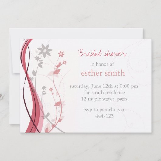 Lichtkoraal en grijze bloemcharm-uitnodiging kaart (Voorkant)