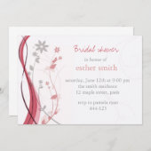 Lichtkoraal en grijze bloemcharm-uitnodiging kaart (Voorkant / Achterkant)