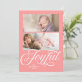 Lichtkoraal roze cursief Joyful Holiday Foto Feestdagenkaart (Staand voorkant)