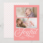 Lichtkoraal roze cursief Joyful Holiday Foto Feestdagenkaart (Voorkant / Achterkant)