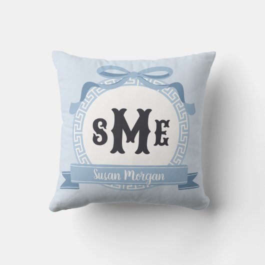 Lichtleisteen Blauw Reverse Griekse Key Bow Monogr Kussen (Achterkant)