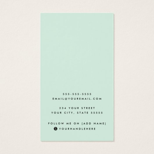 Lichtmuntgroene aangepaste logo-oorenkaart visitekaartje (Achterkant)