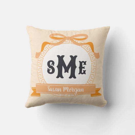 Lichtoranje omgekeerde Griekse Sleutel Boog Monogr Kussen (Achterkant)