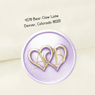 Lichtpaars Goud Twee Harten Gouden Monogram Ronde Sticker