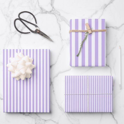 Lichtpaars & Witte Strepen Inpakpapier Vel (Voorkant)