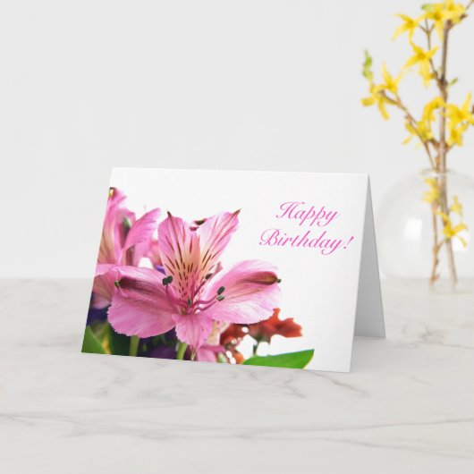 Lichtpaarse Alstroemeria verjaardagskaart Kaart (Gele Bloem)