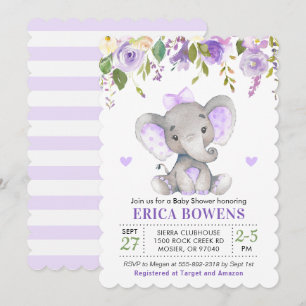 Lichtpaarse Aquarel Meisje Olifant Baby Shower Kaart