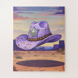 Lichtpaarse Cowgirl Hoed Drijvend in Woestijn Legpuzzel