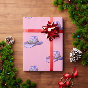 Lichtpaarse Cowgirl Hoed-Roze Achtergrond Cadeaupapier