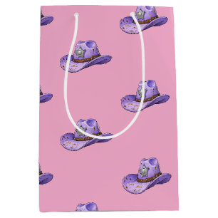 Lichtpaarse Cowgirl Hoed-Roze Achtergrond Medium Cadeauzakje