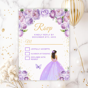 Lichtpaarse en gouden bruine prinses RSVP kaartje