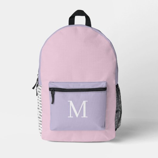 Lichtpaarse en roze monogram initiaal  bedrukte rugzak (Voorkant)