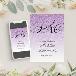 Lichtpaarse glam glitter Sweet 16 Kaart