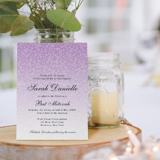 Lichtpaarse Glitter Glam Bat Mitzvah Kaart