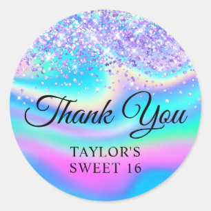 Lichtpaarse Glitter Iriserende Sweet 16 Bedankt Ronde Sticker