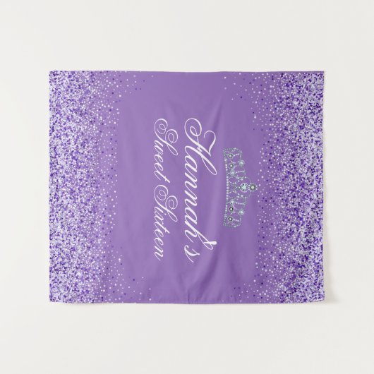 Lichtpaarse Glitter Sweet 16 Achtergrond Wandkleed (Voorkant (horizontaal))