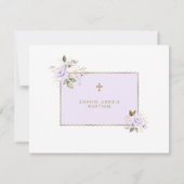 Lichtpaarse Gouden Bloemen Foto Meisje Doop  Bedankkaart (Achterkant)