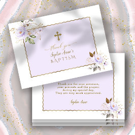 Lichtpaarse Gouden Bloemen Meisje Doop Bedankkaart