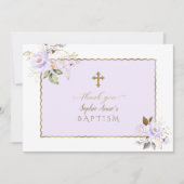 Lichtpaarse Gouden Bloemen Meisje Doop Bedankkaart (Voorkant)