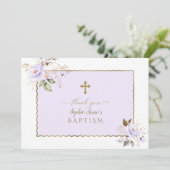 Lichtpaarse Gouden Bloemen Meisje Doop Bedankkaart (Staand voorkant)