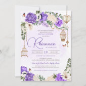 Lichtpaarse gouden bloemrijke elegante bruidsdouch kaart (Voorkant)