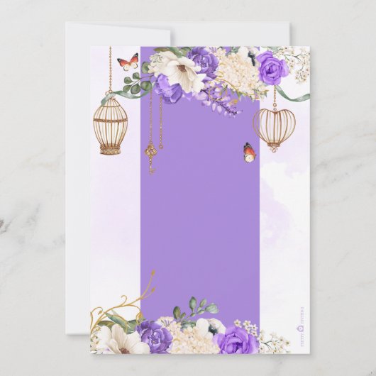 Lichtpaarse gouden bloemrijke elegante bruidsdouch kaart (Achterkant)